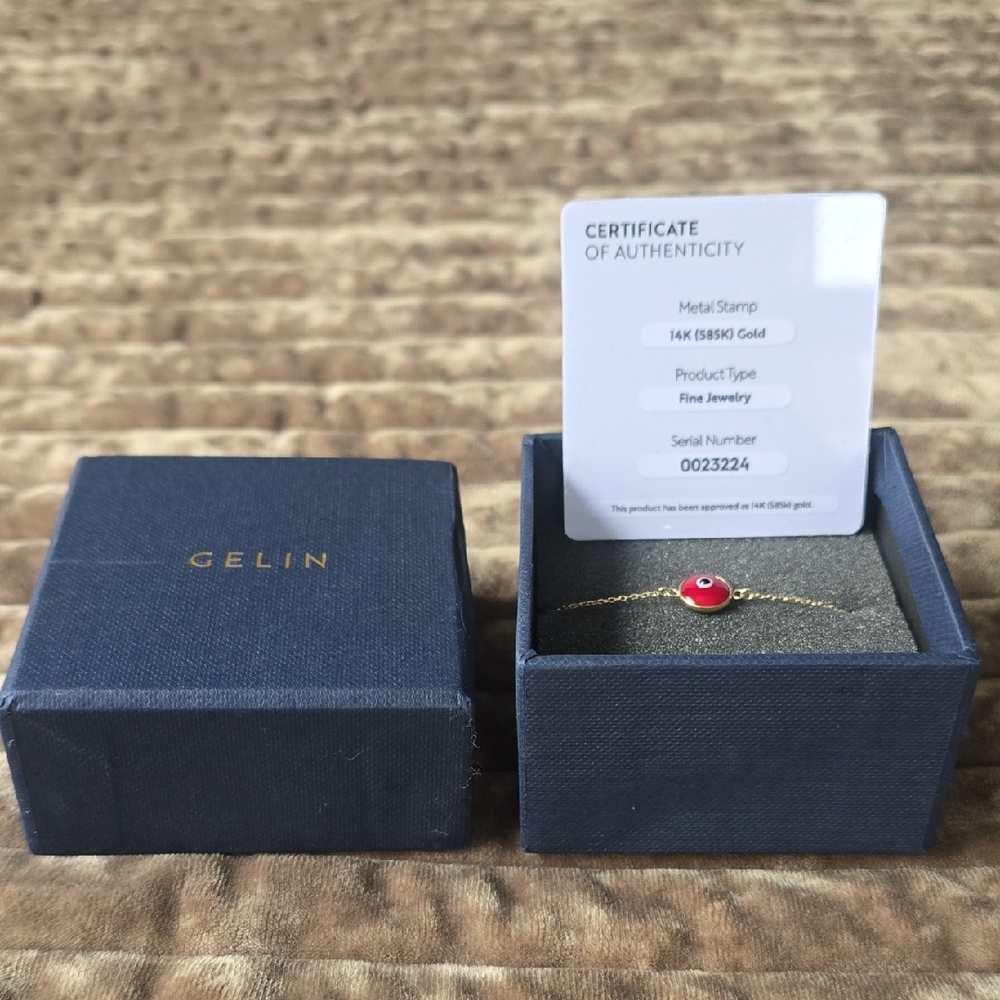 Gelin 14K Gold Red Enamel Evil Eye Bracelet